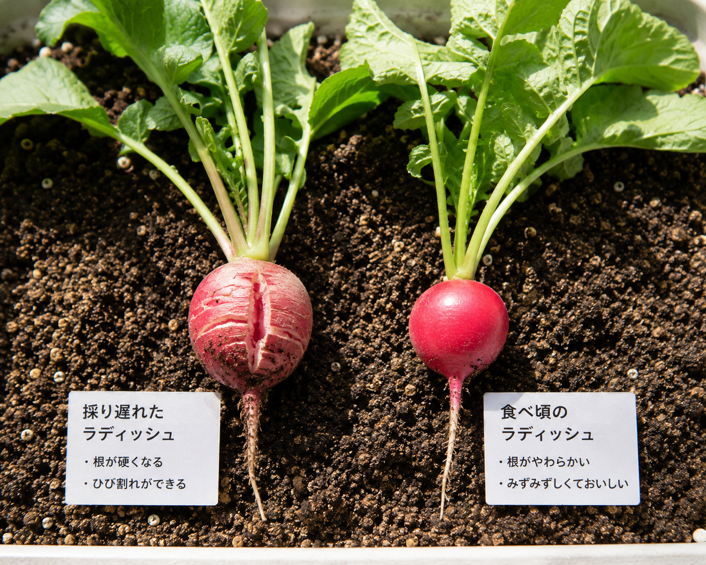収穫を待ちすぎて割れたラディッシュのイメージ